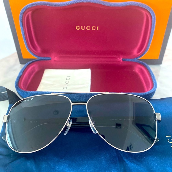 Brand New Gucci Men's Silver Polarized Aviator Sunglasses